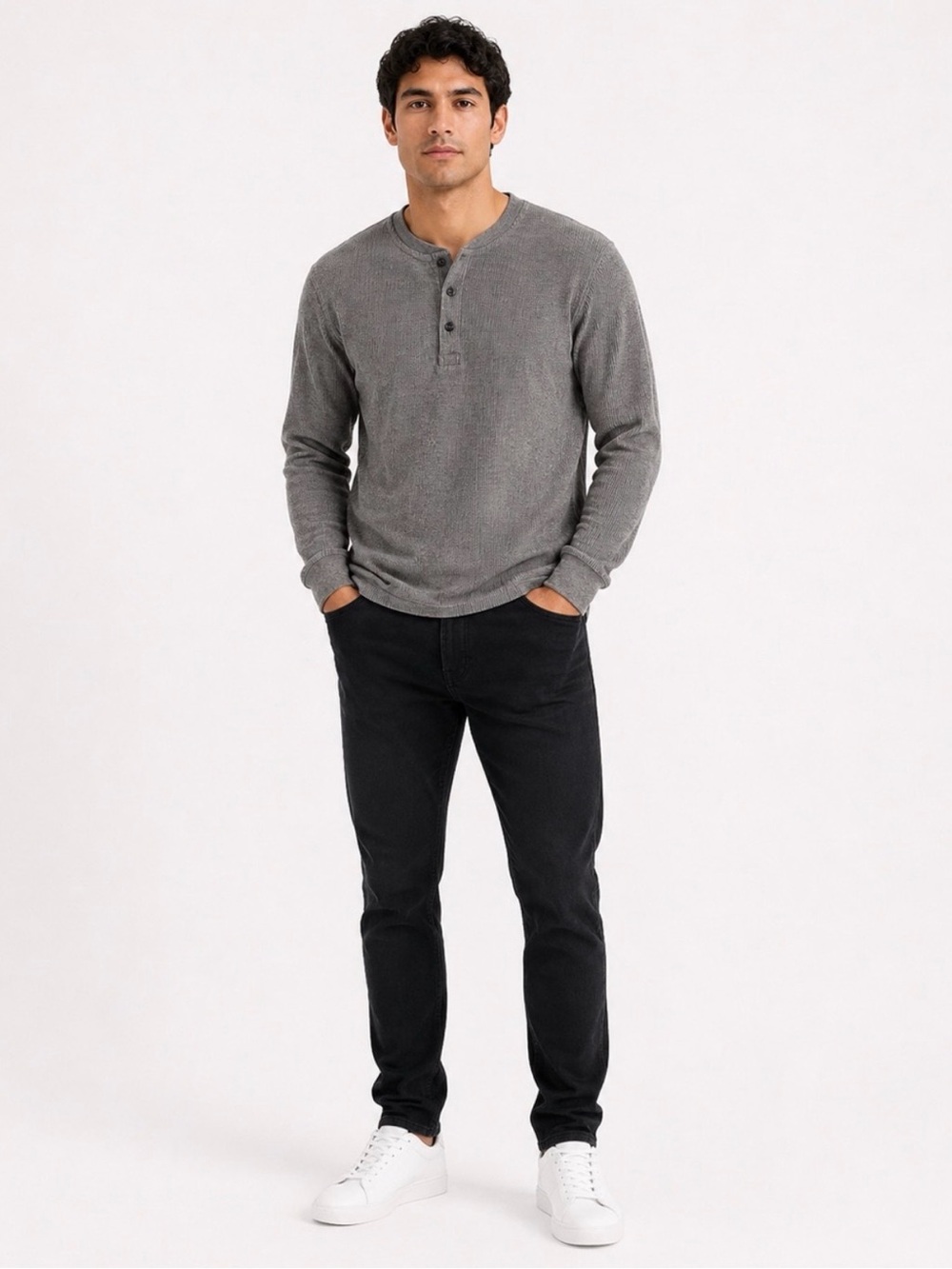 Banana Republic Gray Waffle Henley Long-Sleeve Shirt